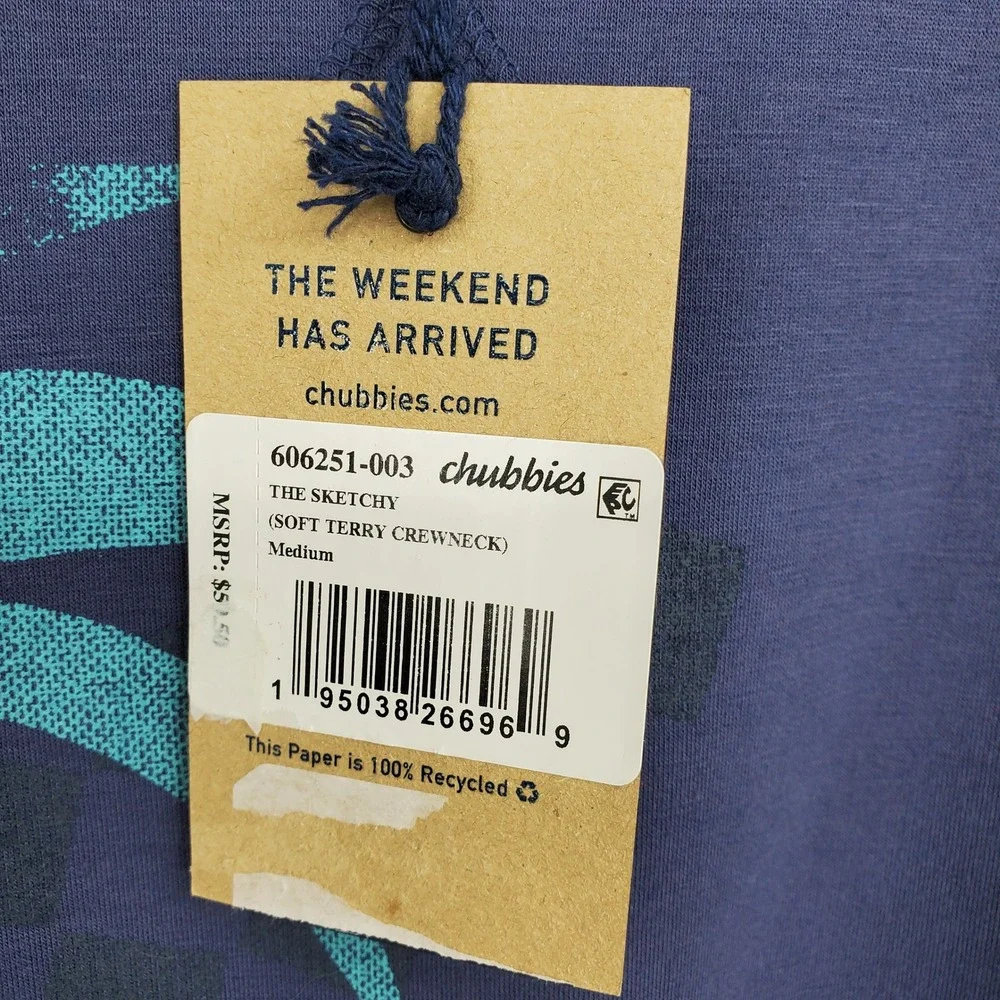 NWT Chubbies‎ The Sketchy Soft Terry Cloth Crewneck Pullover Preppy Sweatshirt M - Picture 4 of 14